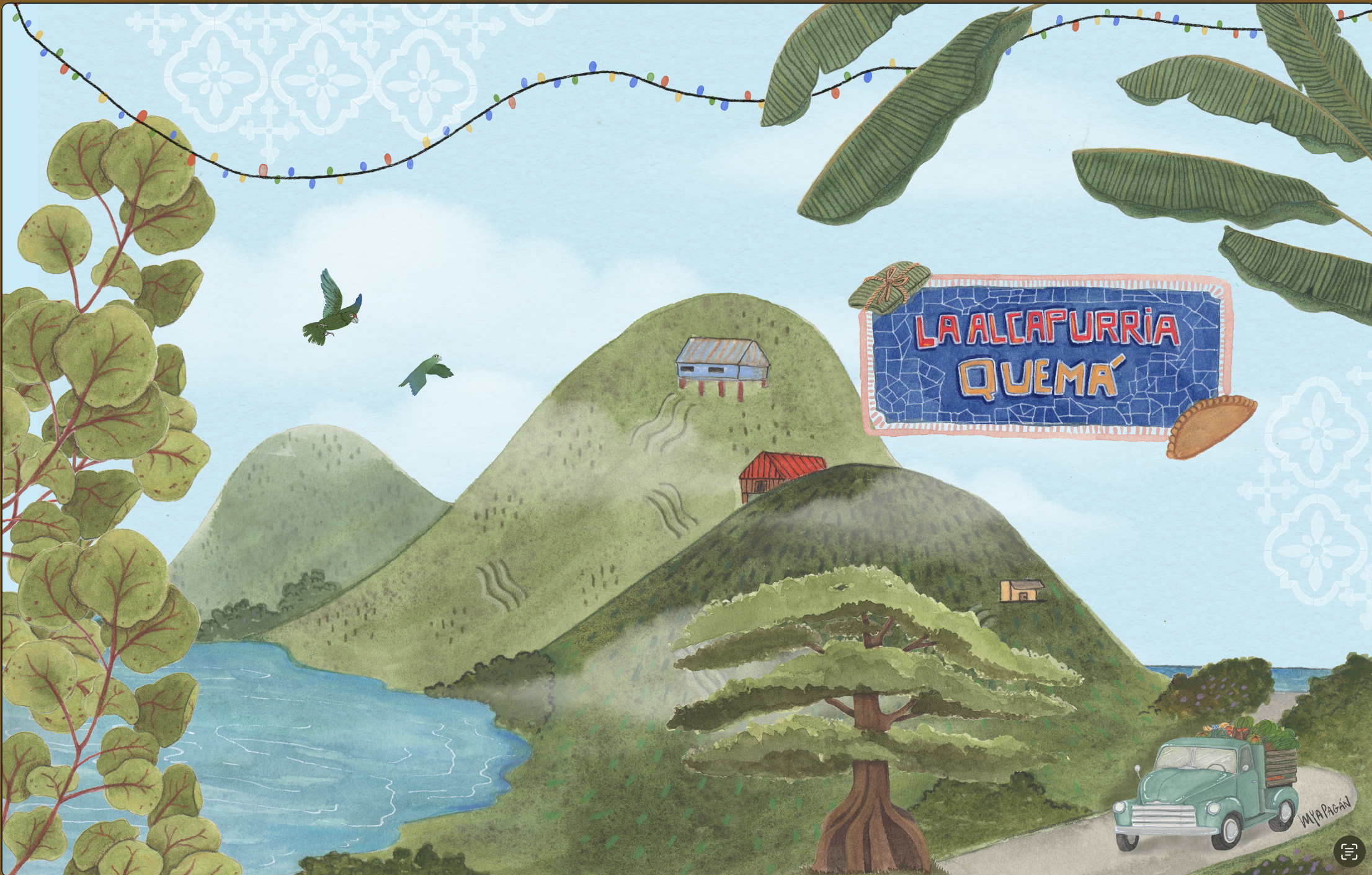 Illustration for the front and back cover for La Alcapurria Quemá's menu. 