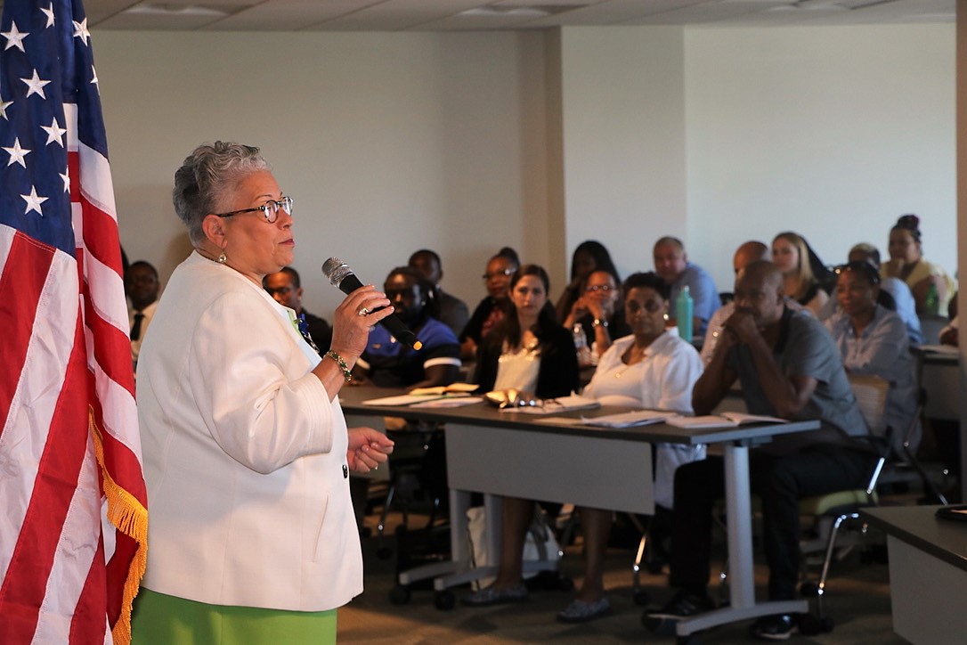 On their first day working for the District government, new employees attend orientation where they hear from DCHR Director Ventris C. Gibson (pictured), learn about retirement benefits, and more. (Credit: DCHR)