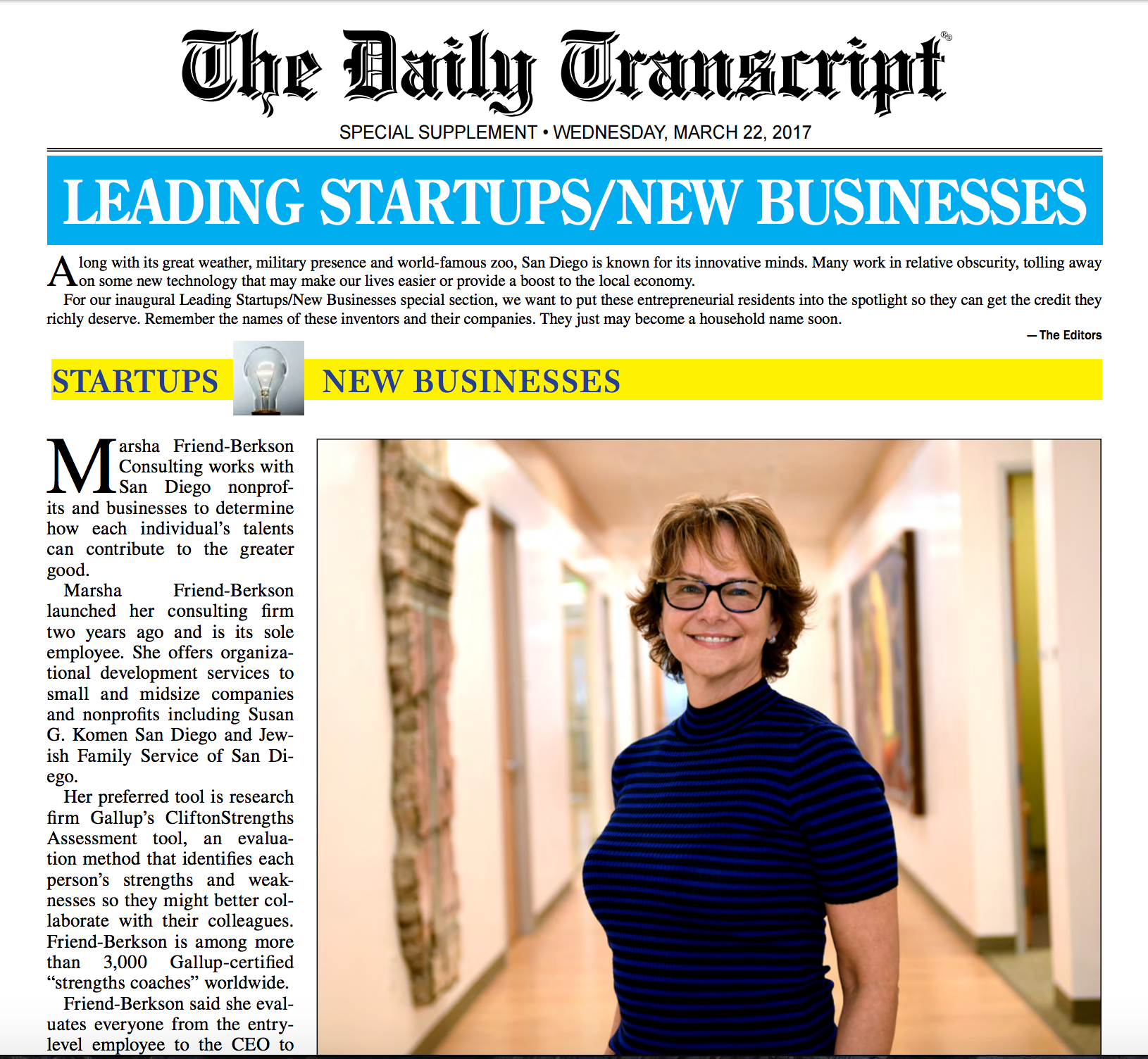 Marsha Friend-Berkson Consulting One of San Diego’s Leading New Businesses