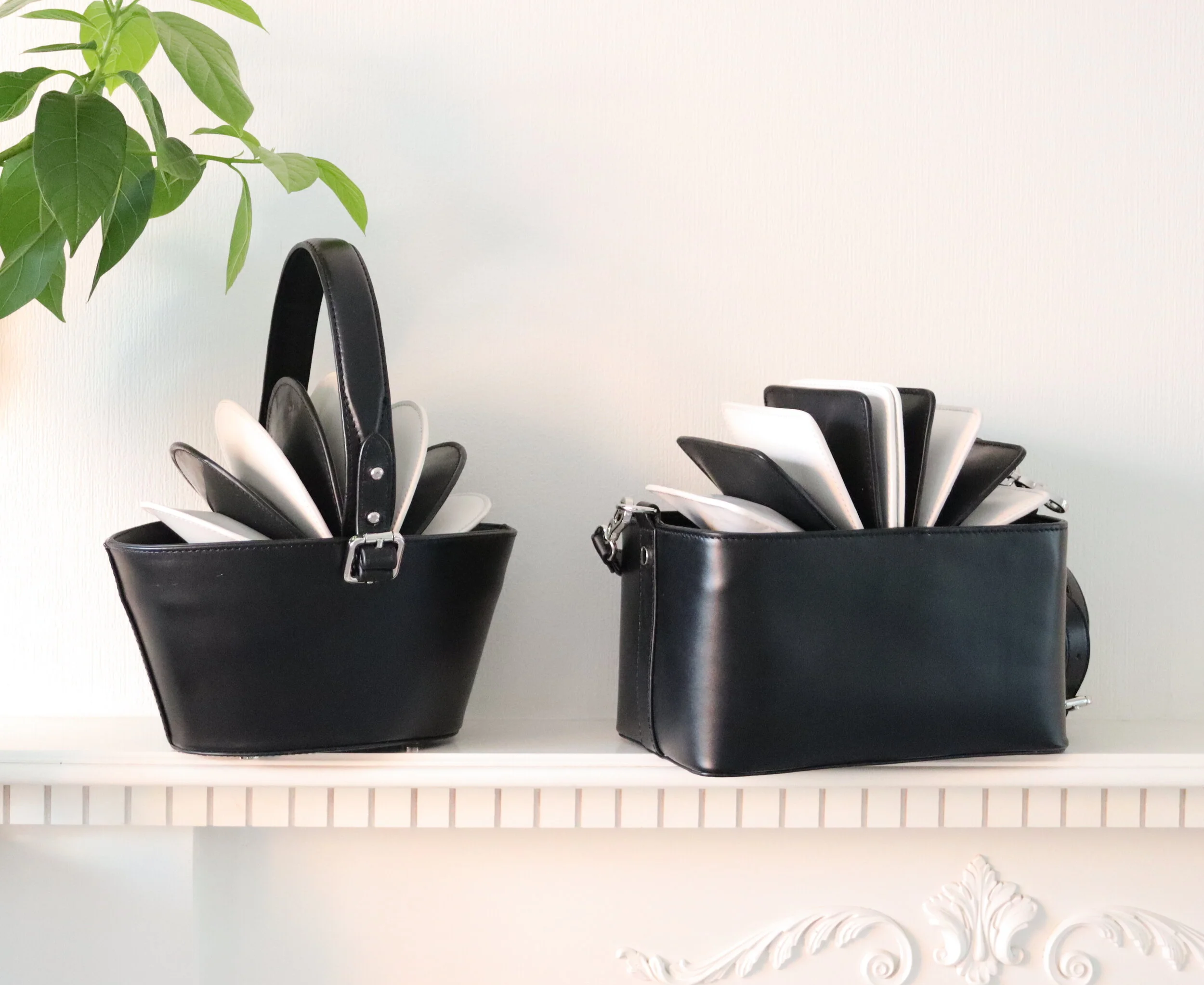 YLY DESIGN STUDIO:<br/>BLACK & WHITE ACCORDION SHOULDER BAG — I.DEA PR