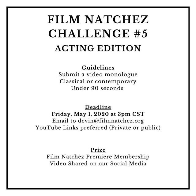 This week at Film Natchez, an acting challenge and a documentary Q&amp;A. Buy a hat to show your support and help fund our virtual programming (LINK IN BIO) #filmnatchez