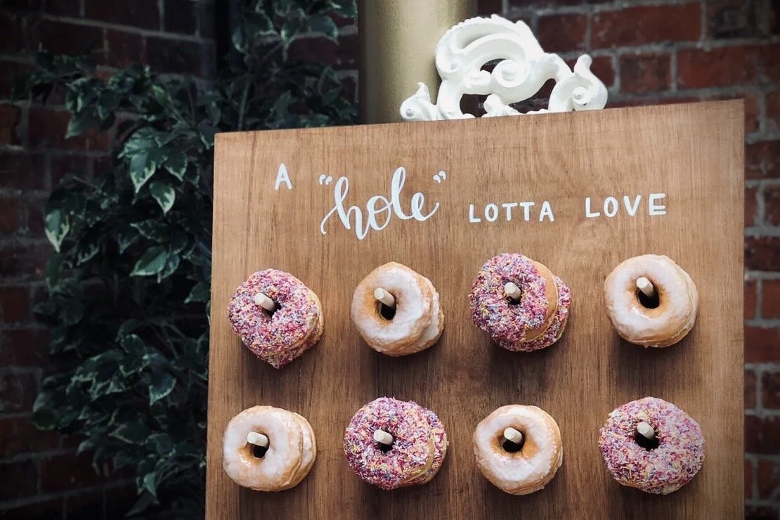 Wedding doughnut wall prop hire in Leicestershire