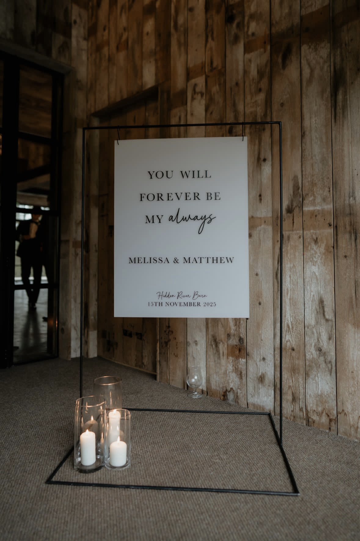 wedding welcome sign with candles in midlands