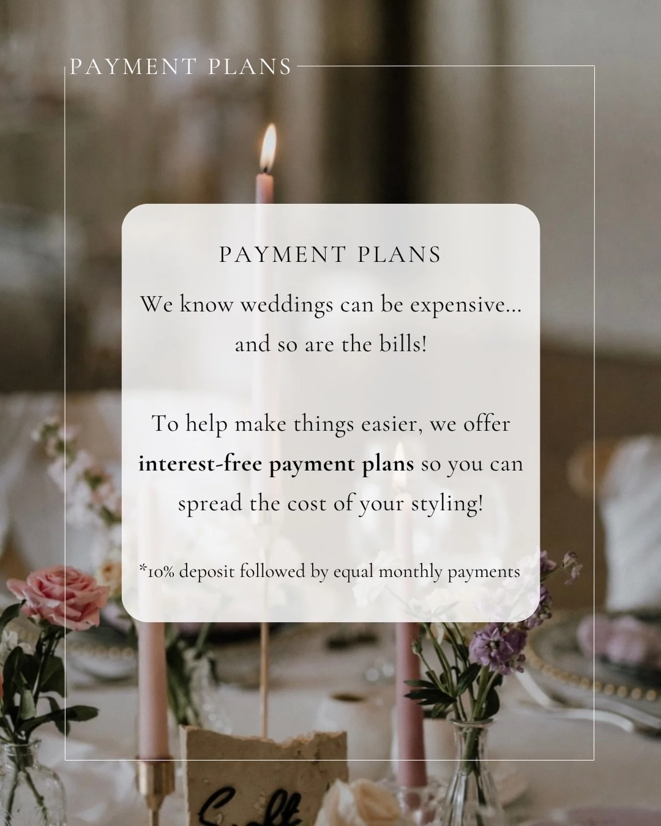 P A Y M E N T  P L A N // Did you know that we offer an affordable way to spread the cost of your styling?! 
And it&rsquo;s interest free!! 🙌🏼

We simply split your total into equal monthly payments! Easy! 

What do you think, are smaller chunks le