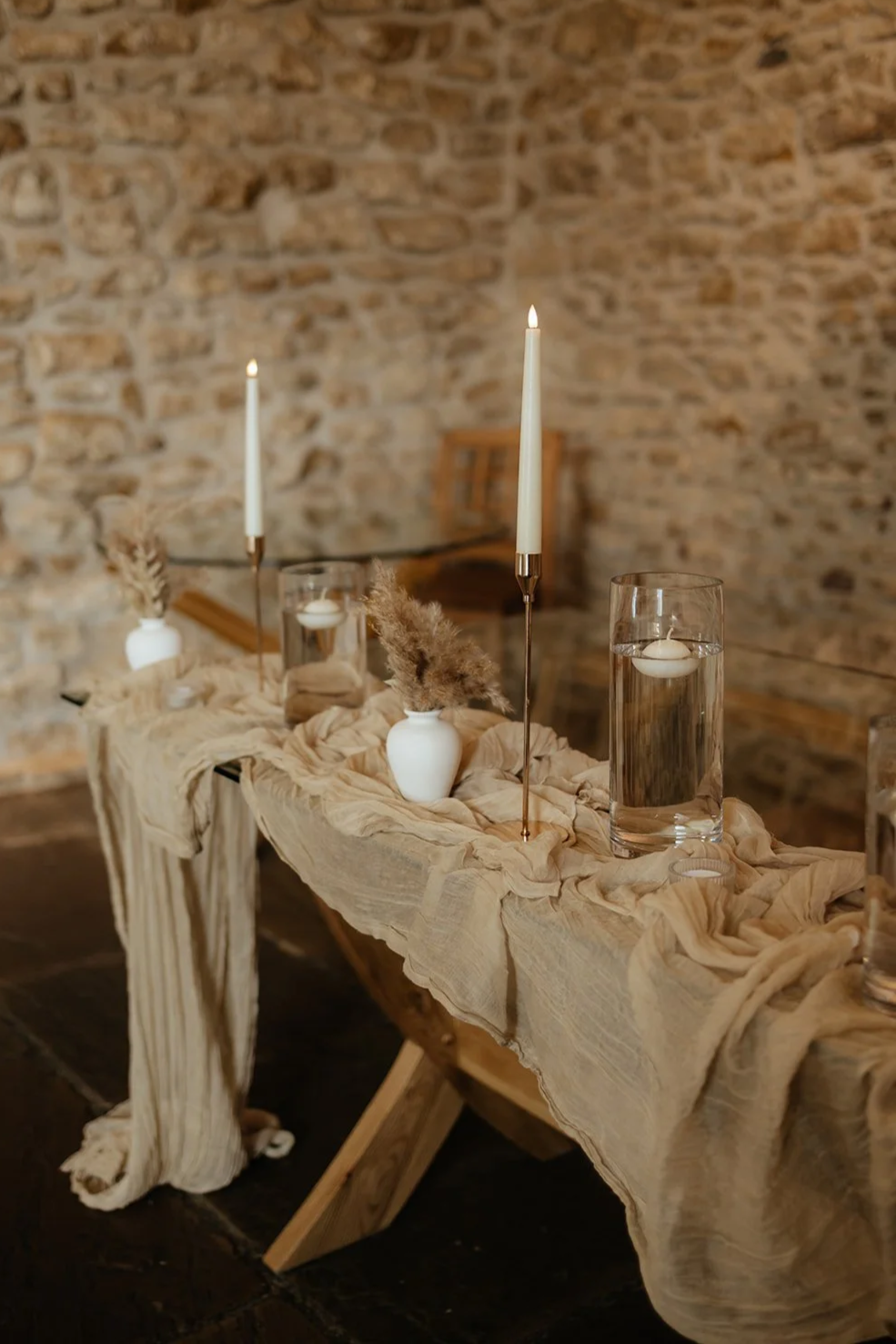 Registrar table styling in ceremony room with table runner candles and Flowers in Northamptonshire