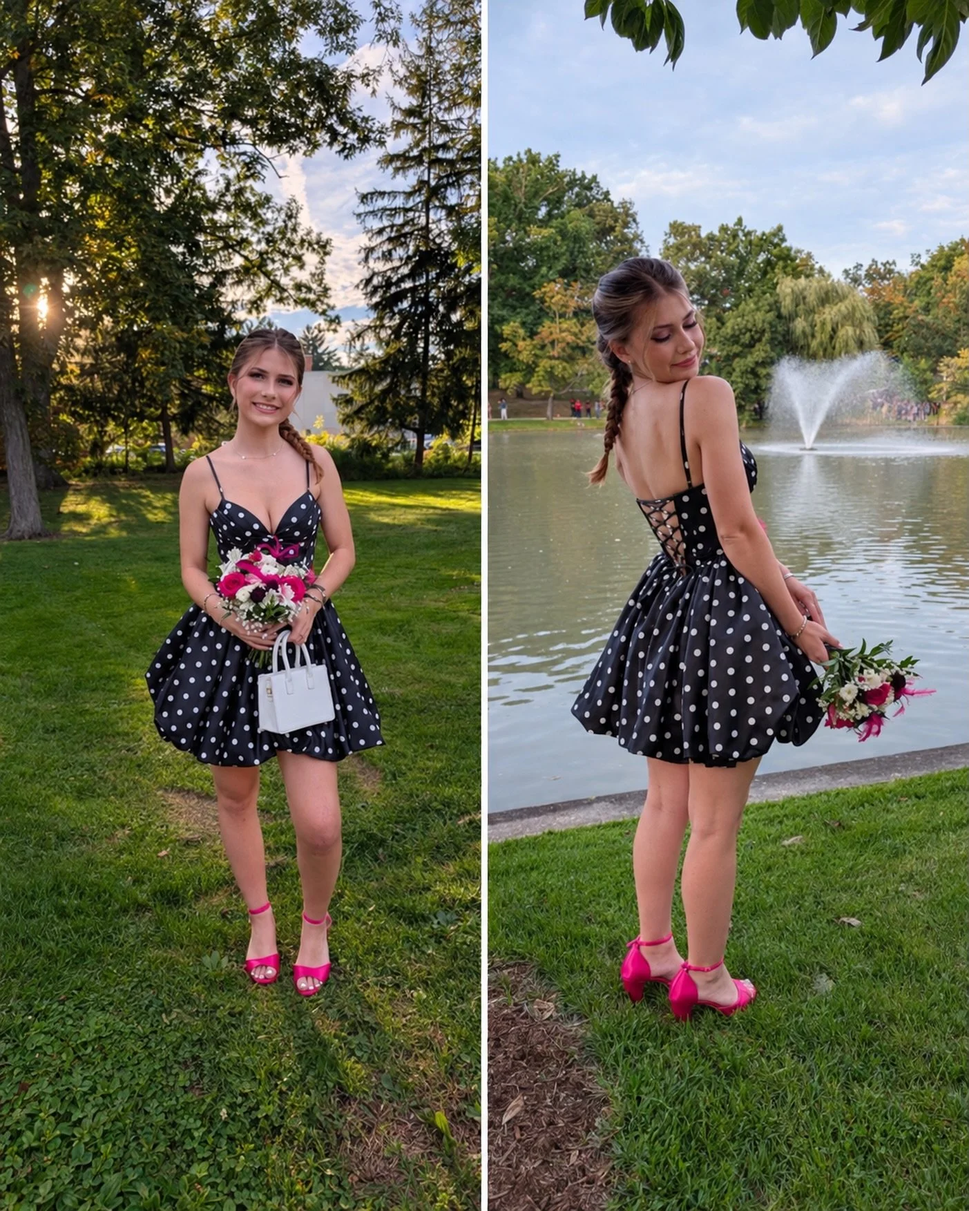Polka dots + a pop of hot pink = the cutest combo! 🖤🤍🩷 We loved how Hayden accessorized this fun dress and made it her own! ✨ #PineRidgeBridal

#homecoming #hoco #schooldance @hayden.settle