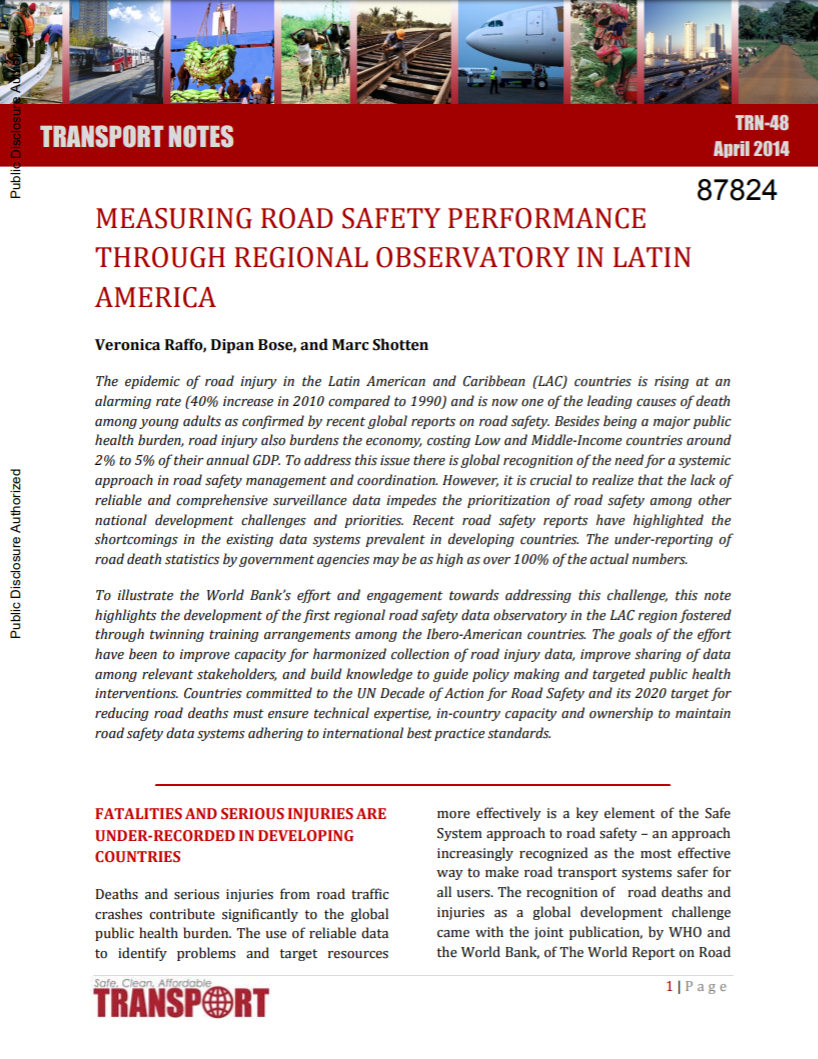 Measuring Road Safety Performance Through Regional Observatory in Latin America 