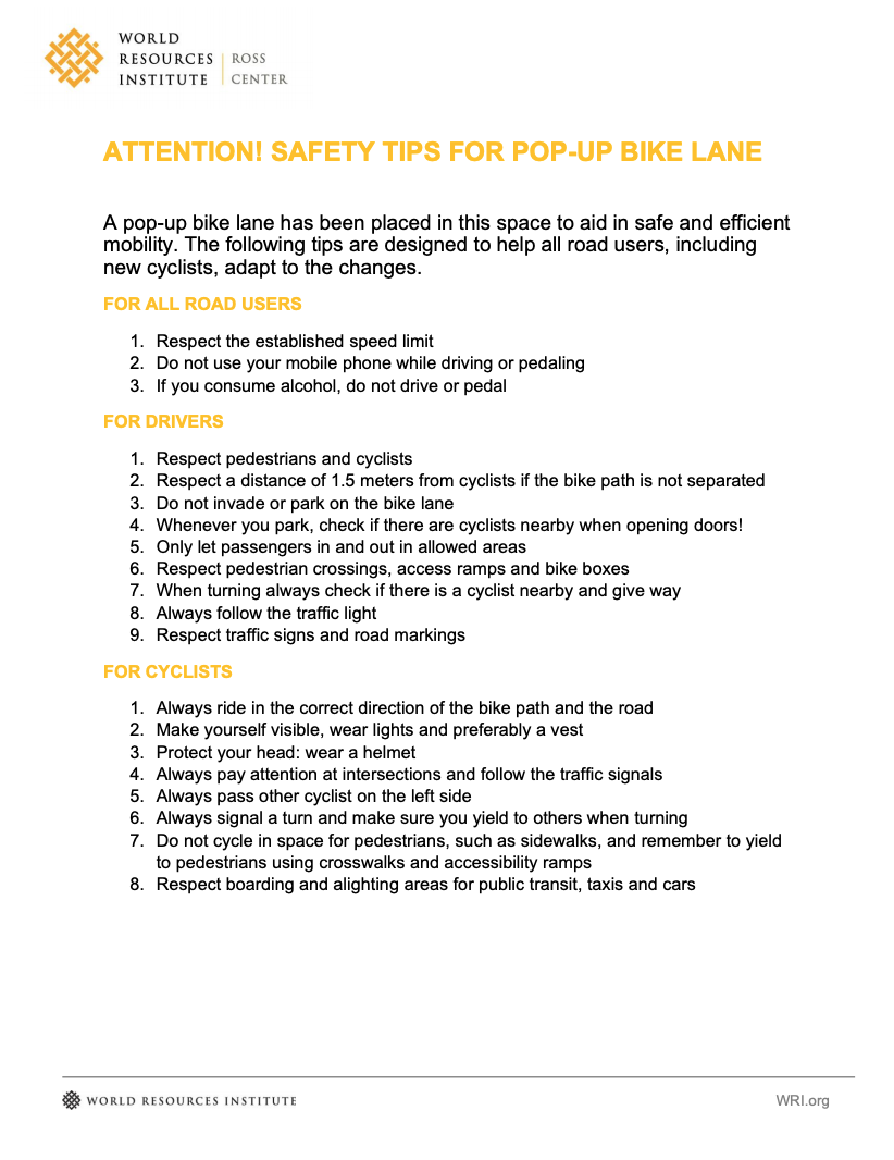 SAFETY TIPS FOR POP-UP BIKE LANE