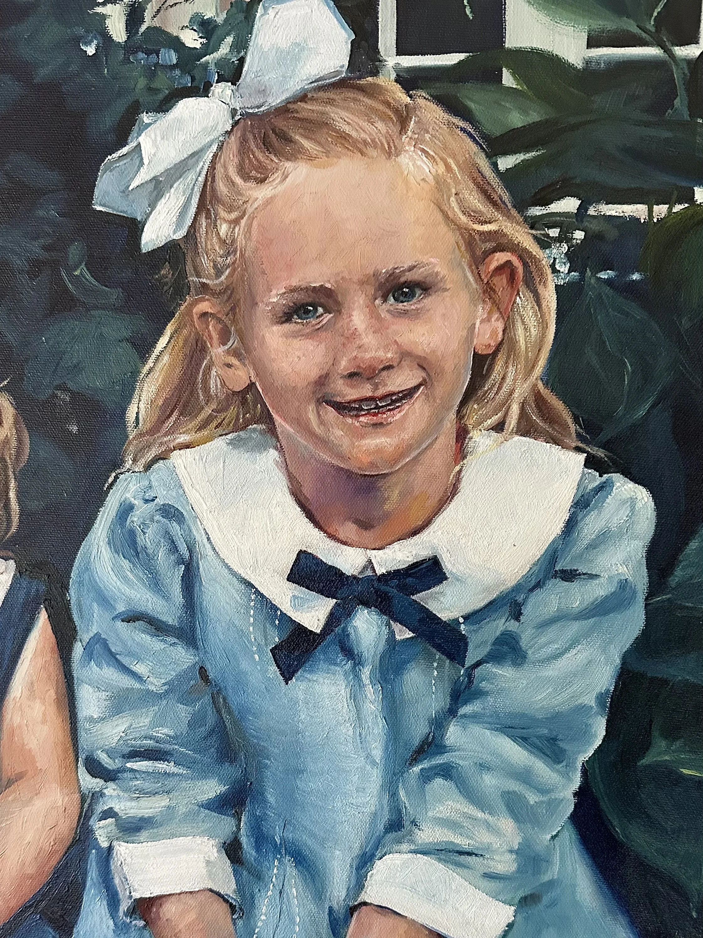 The oldest sister finishes out this custom commissioned oil portrait set that pulls the whole trio together. 