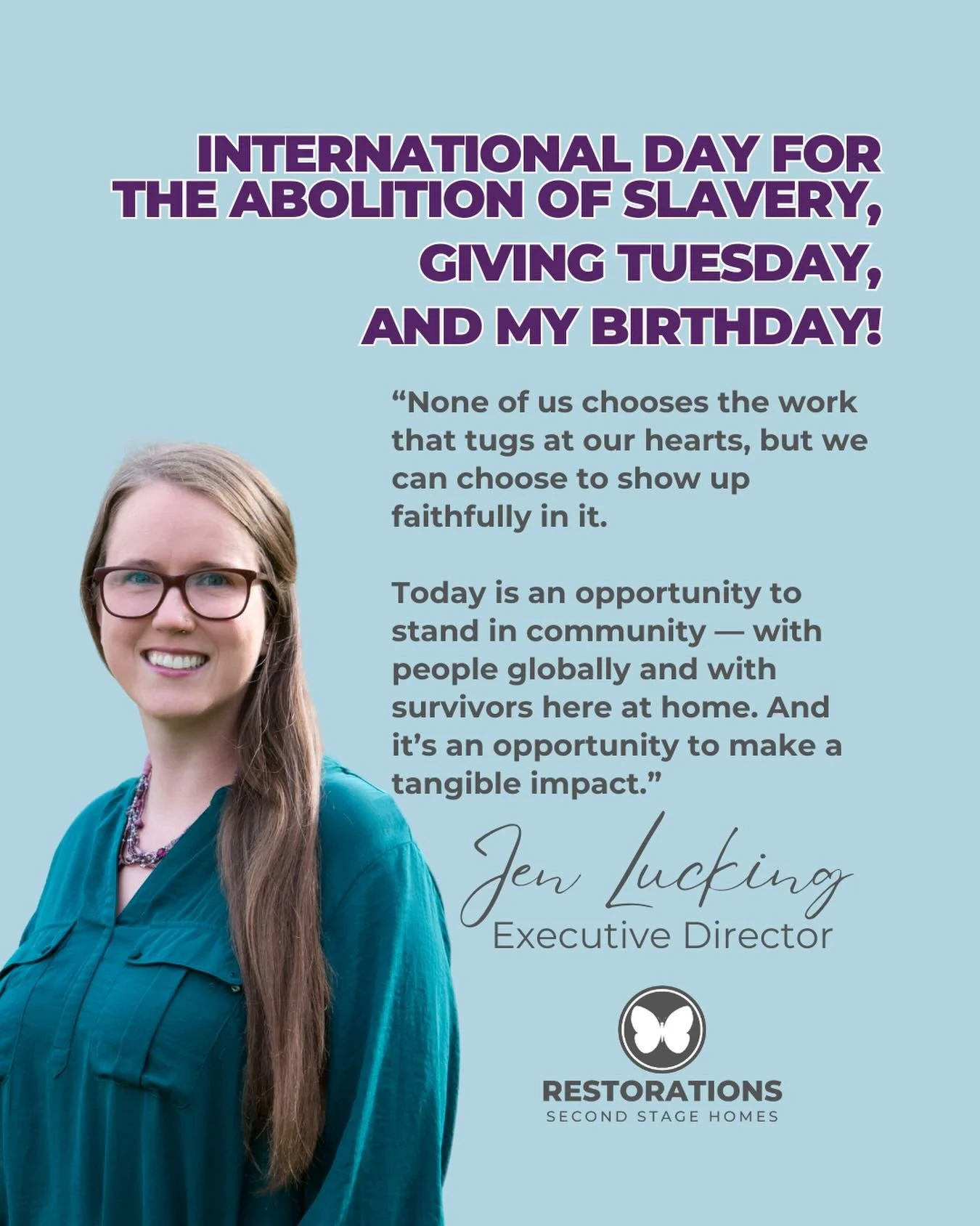 💜 A message from our Executive Director:
&ldquo;Every year when my birthday comes around, I&rsquo;m reminded of something that still feels both surprising and deeply meaningful: it falls on the International Day for the Abolition of Slavery. When I 