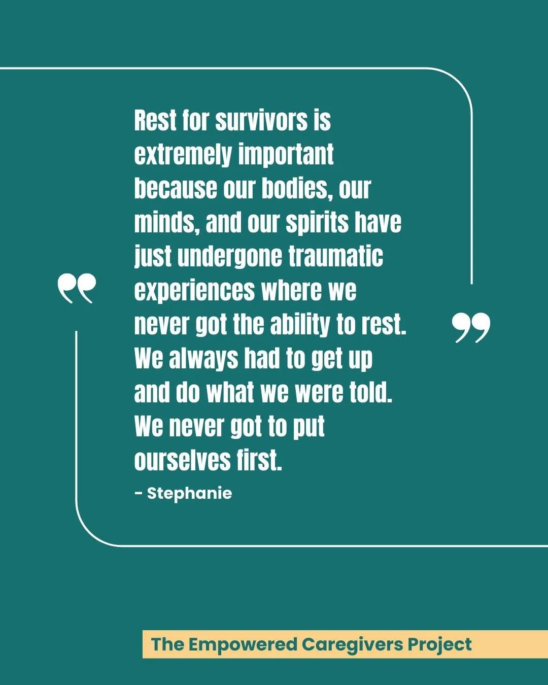 Rest matters. After trauma, learning to put yourself first is an act of healing.

The Empowered Caregivers Project &ndash; a survivor-led toolkit to help caregivers walk alongside survivors &ndash; launches at the end of January. From now until then,