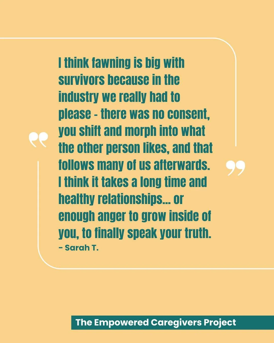 Fawning is a survival response, and unlearning it takes time and safety.

The Empowered Caregivers Project is a survivor-led anti-trafficking toolkit to help care-givers walk alongside survivors. It is available now on our Empowered Caregivers websit