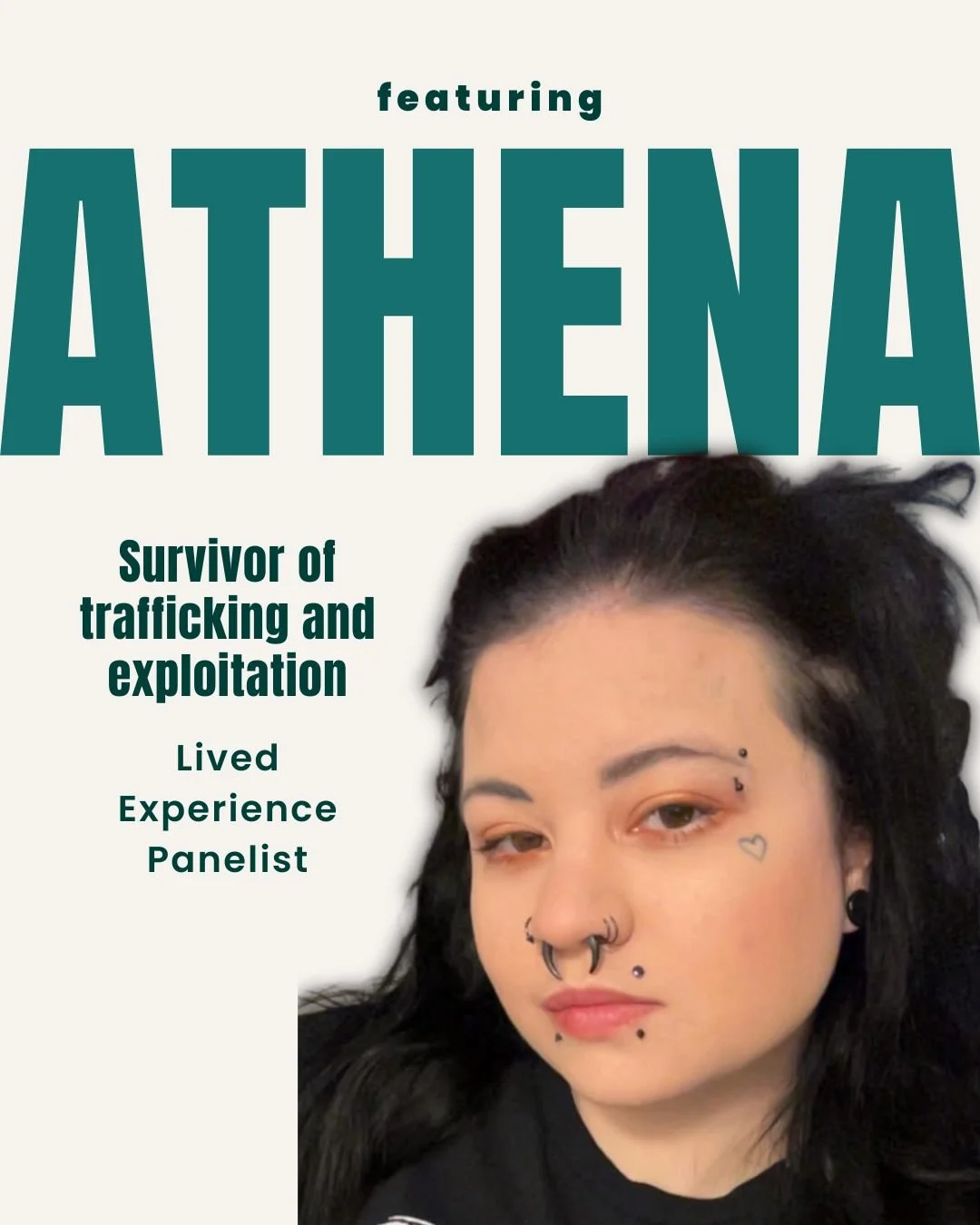 ✨ Introducing the people you'll see at our upcoming Empowering Caregivers Conference &amp; Toolkit Launch

Athena is a survivor of trafficking and exploitation and will be a panelist on our Lived Experience Panel.

Athena is a survivor of trafficking
