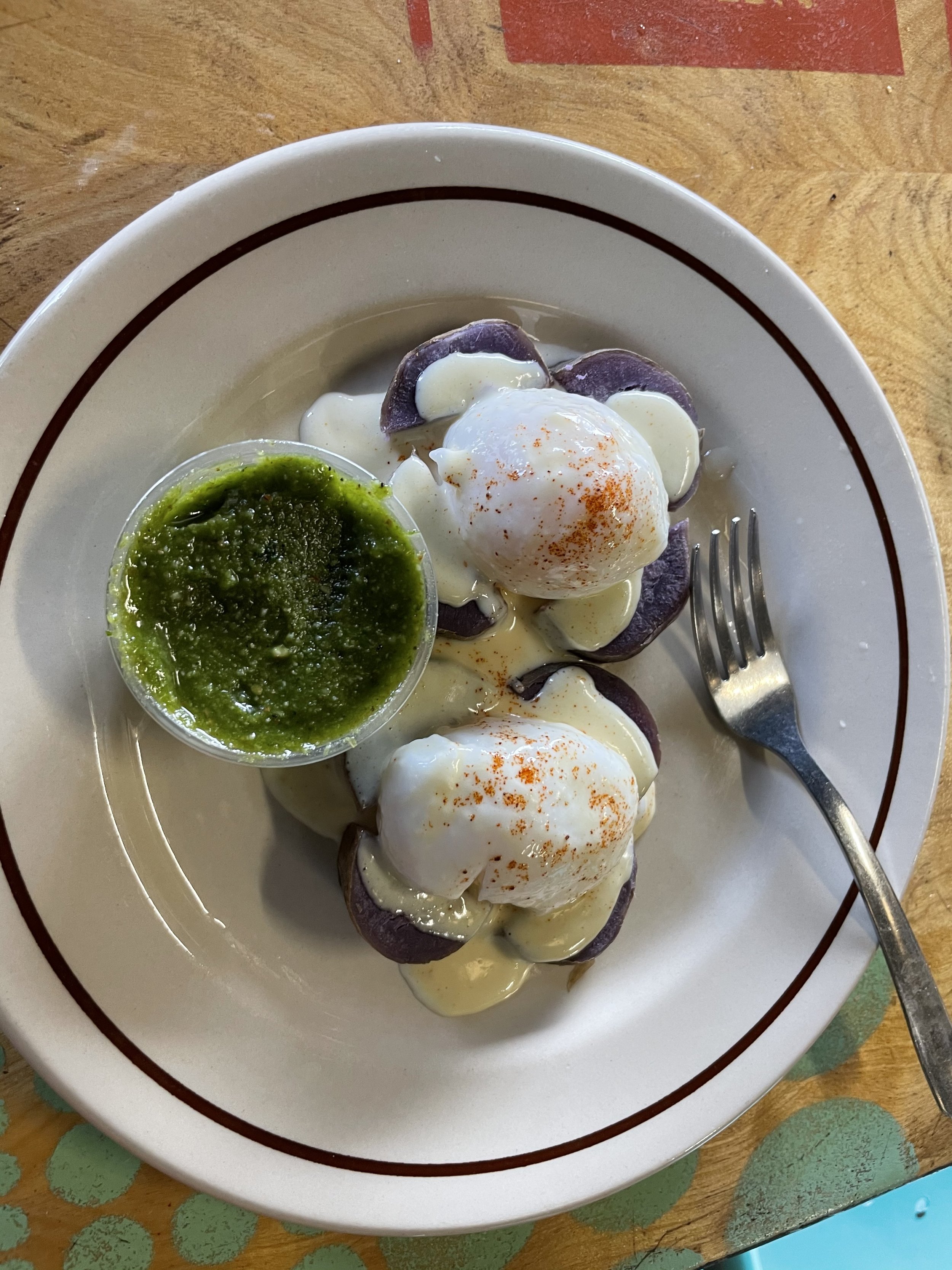 Tin Shack Okinawan pesto eggs benedict