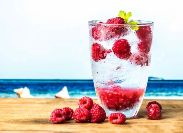 delicious fruit flavored water at the beach