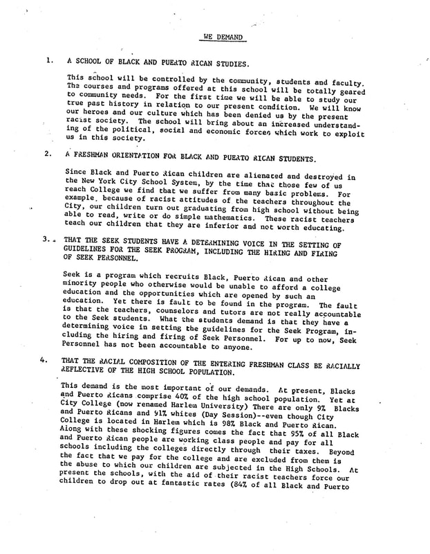  Unknown, “Five Demands,” p. 1, 1969. CUNY Digital History Archive. 