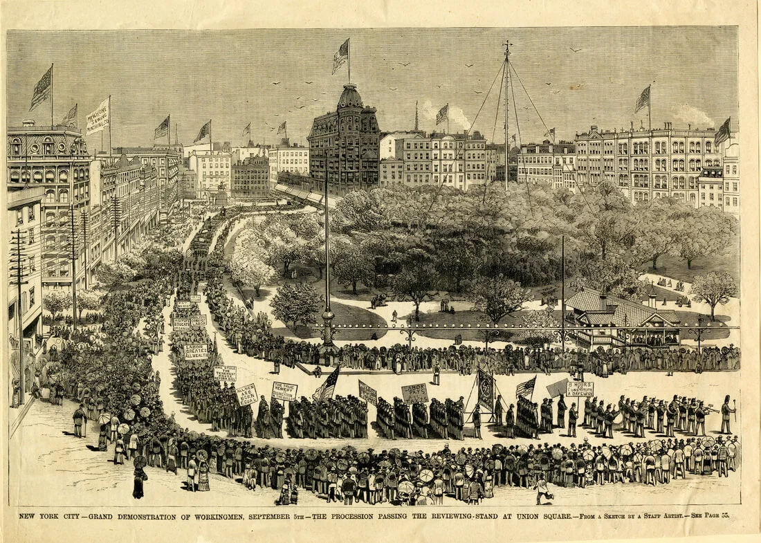 New York City—Grand Demonstration of Workingmen, Sept 5th—The Procession Passing the Reviewing Stand at Union-Square. Published in Frank Leslie’s Illustrated Newspaper, September 16, 1882