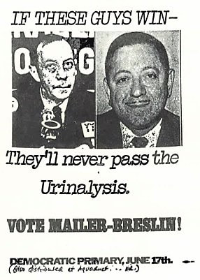 Sardonic advertisements like this one, picturing former mayor Robert F. Wagner and comptroller Mario Proccacino, reveal the how the 51st State team really felt about their competition. Campaign flyer, from Running Against the Machine: The Mailer-Breslin Campaign, 1969.