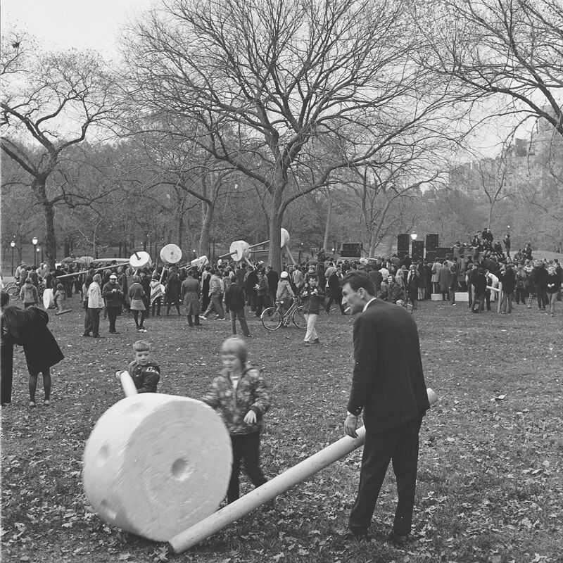  Giant Toys on the Mall, November 9, 1968. In November, 1968, the Department of Cultural Affairs provided adults and children with oversized Styrofoam and cardboard tinker toy–like objects designed by students from the Pratt Institute. The rock band 