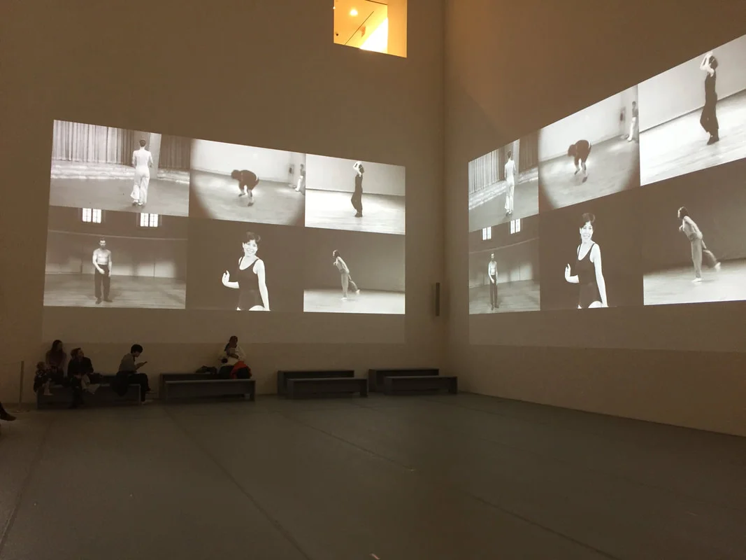 Charles Atlas, Moving-Image Installation in the Donald B. and Catherine C. Maroon Atrium, in MoMA's Judson Dance Theater: The Work Is Never Done, 2018. Photo by author.