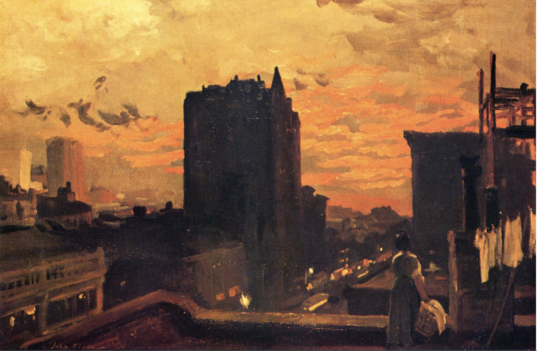 3.2 John Sloan (1871 - 1951), Sunset West Twenty-Third Street (23rd Street, Roofs, Sunset), 1906, oil on canvas, 24 3/8 x 36 1/4; 61.91 x 92.1 cm. Joslyn Art Museum, Omaha, Nebraska. 25th Anniversary Purchase, 1957.15.