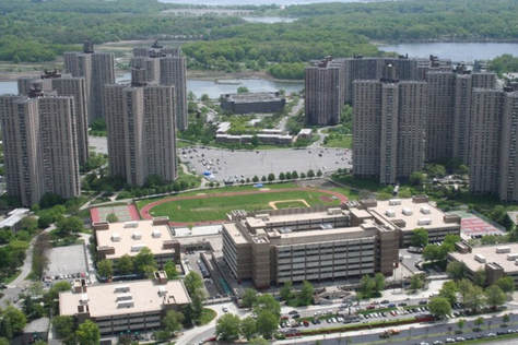 Aerial View of the Northeast Bronx Educational Park surrounded by Co-op City.