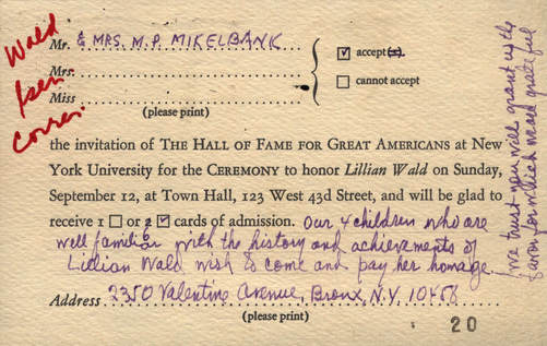 A postcard accepting an invitation to the unveiling ceremony, 1971.