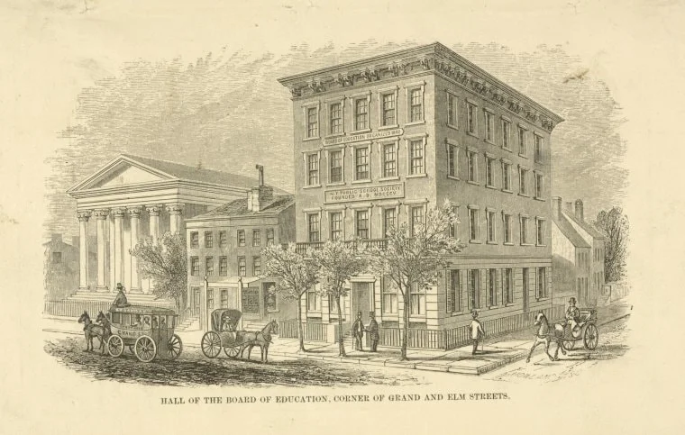 The Miriam and Ira D. Wallach Division of Art, Prints and Photographs: Print Collection, The New York Public Library. "Public schools. Hall of the Board of Education, Elm St."