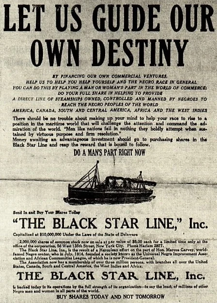 Advertisement for shares in the Black Star Line