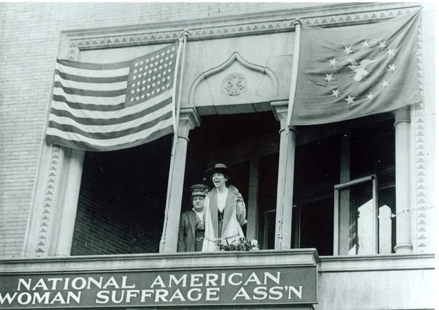 Jeannette Rankin (right) at National American Woman Suffrage Association headquarters