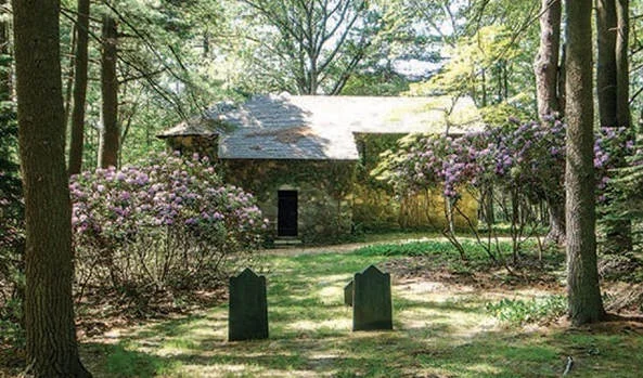 Ralph Adams Cram & Elizabeth Read Cram, headstones near St. Elizabeth Chapel, Sudbury, Massachusetts