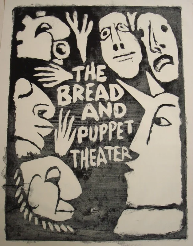 An early poster for Bread and Puppet Theater (Bread and Puppet Theater Collection, University of Vermont Libraries Special Collections).