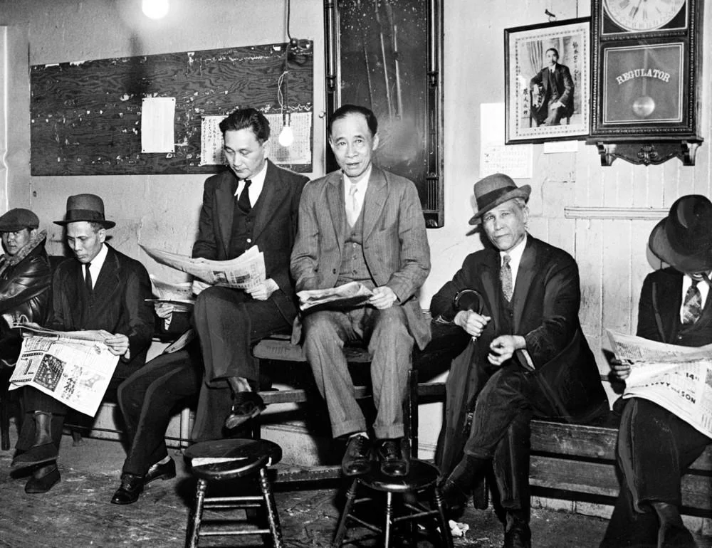 Members of the Hip Sing Tong, including National Secretary Eng Ying "Eddie" Gong (center), in 1933. Photo courtesy New York World-Telegram and Sun Collection, Library of Congress