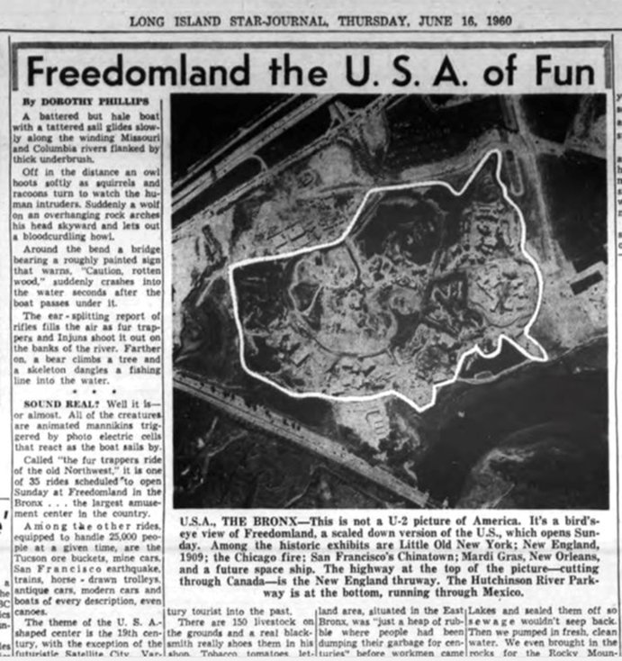 Long Island Star Journal, June 16, 1960, pg. 23. From above, Freedomland appeared in the shape of the continental United States.
