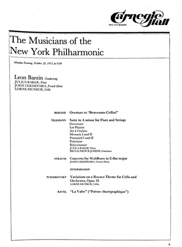 Concert Program, 29 October 1973 - A Special Emergency Strike Fund Concert in Carnegie Hall.