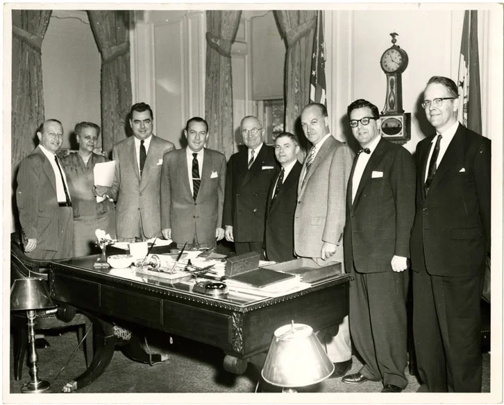Hedgeman stands in the office of Mayor Robert Wagner with the former President Harry S. Truman. Courtesy National Afro-American Museum and Cultural Center