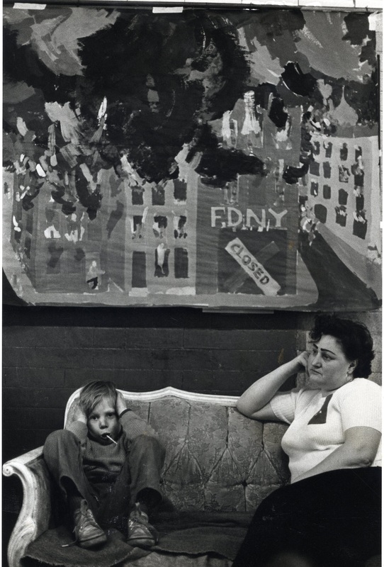 Residents decorated the firehouse, took turns sleeping in it, and held communal meals and dances there, turning it into a community center. The local action committee documented the deaths of eight residents in fires following the removal of Engine 212, and activists used People's Firehouse as a venue for hearings to bloster the passage of state legislation blocking further layoffs in the New York City police and fire departments. Photograph by, and courtesy of, Janie Eisenberg.