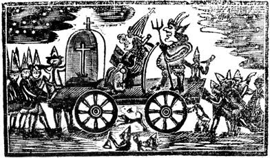 A 1769 woodcut of Pope Night celebrations in Boston
