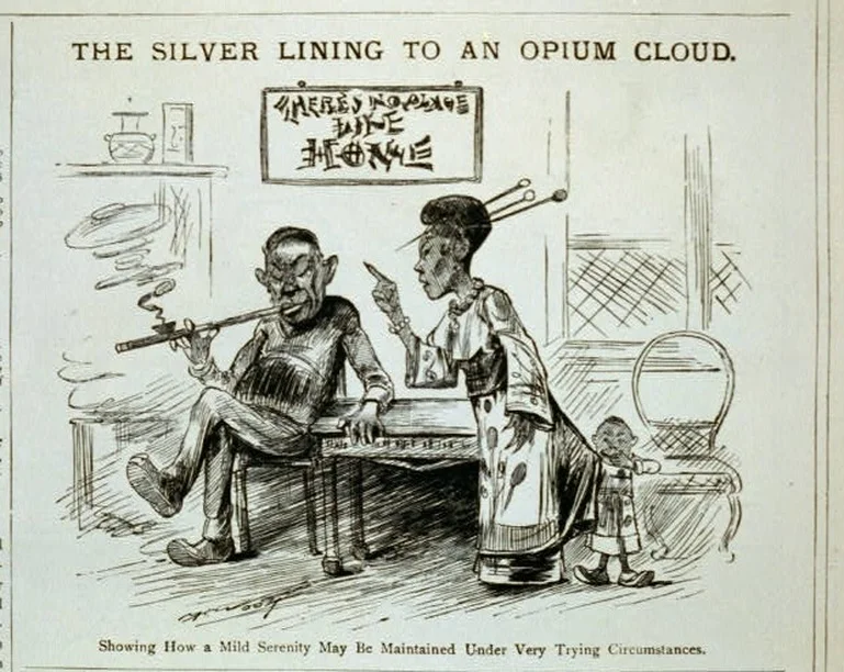 Michael Angelo Woolf, “The Silver Lining to an Opium Cloud.” Puck, August 12, 1885.
