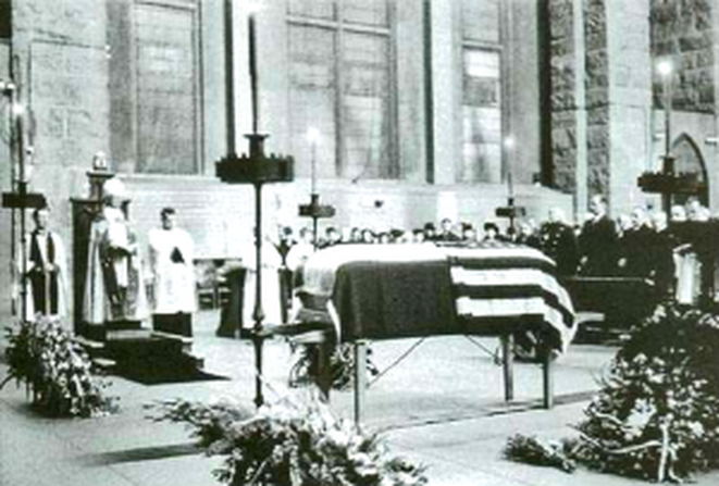 Tesla's Funeral at the Cathedral of St. John the Divine, 1943. http://picturesofinfinity.files.wordpress.com/2011/12/nikola-tesla-funeral.png