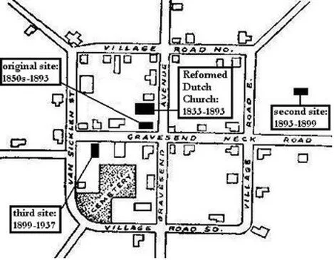 Locations of the lecture room of the Reformed Dutch Church of Gravesend.