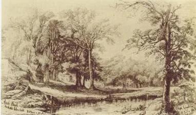 Elizz Greatorex drew this sketch of Arch Brook (originally the Saw Kill) on the eastern side of Manhattan in 1869, approximately where E. 75th St. meets FDR Drive today. (source: Mannahatta, 2009).