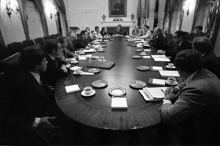 President Gerald R. Ford and his Advisers Meeting with Governor Hugh Carey and New York Officials in the Cabinet Room to Discuss the Finanical Situation in New York