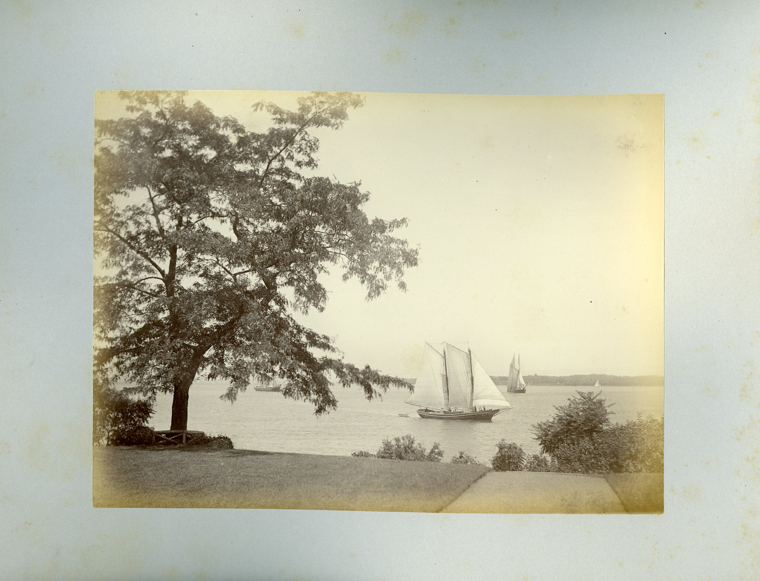   View from front door, tree &amp; schooner, August 8, 1887  Collection of Historic Richmond Town, 50.015.7535.014 