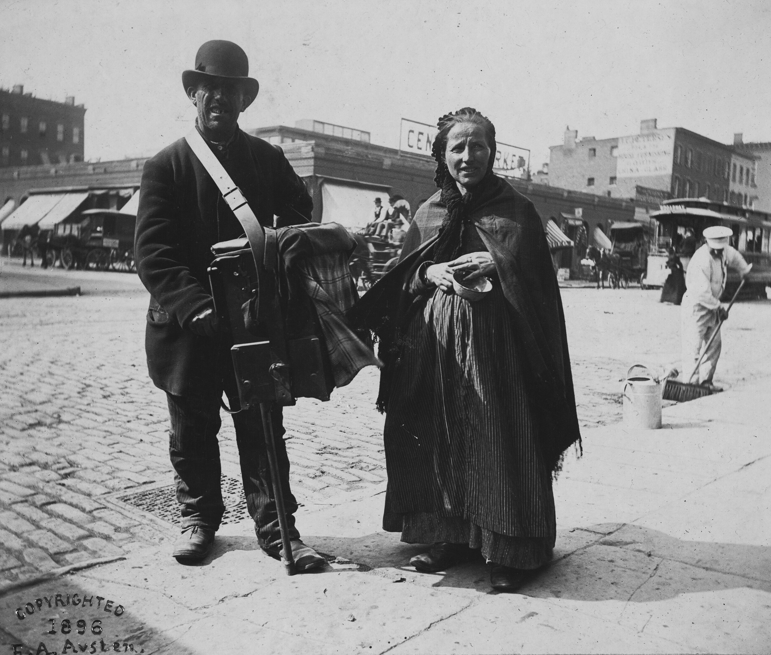   Organ Grinder and Wife, Forty-eight Street and Broadway  Collection of Historic Richmond Town, 50.015.2415 
