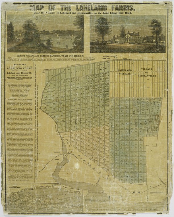    "Map of the Lakeland farms, near the villages of Lakeland and Hermanville, on the Long Island Rail Road."      New York Public Library Digital Collections.     