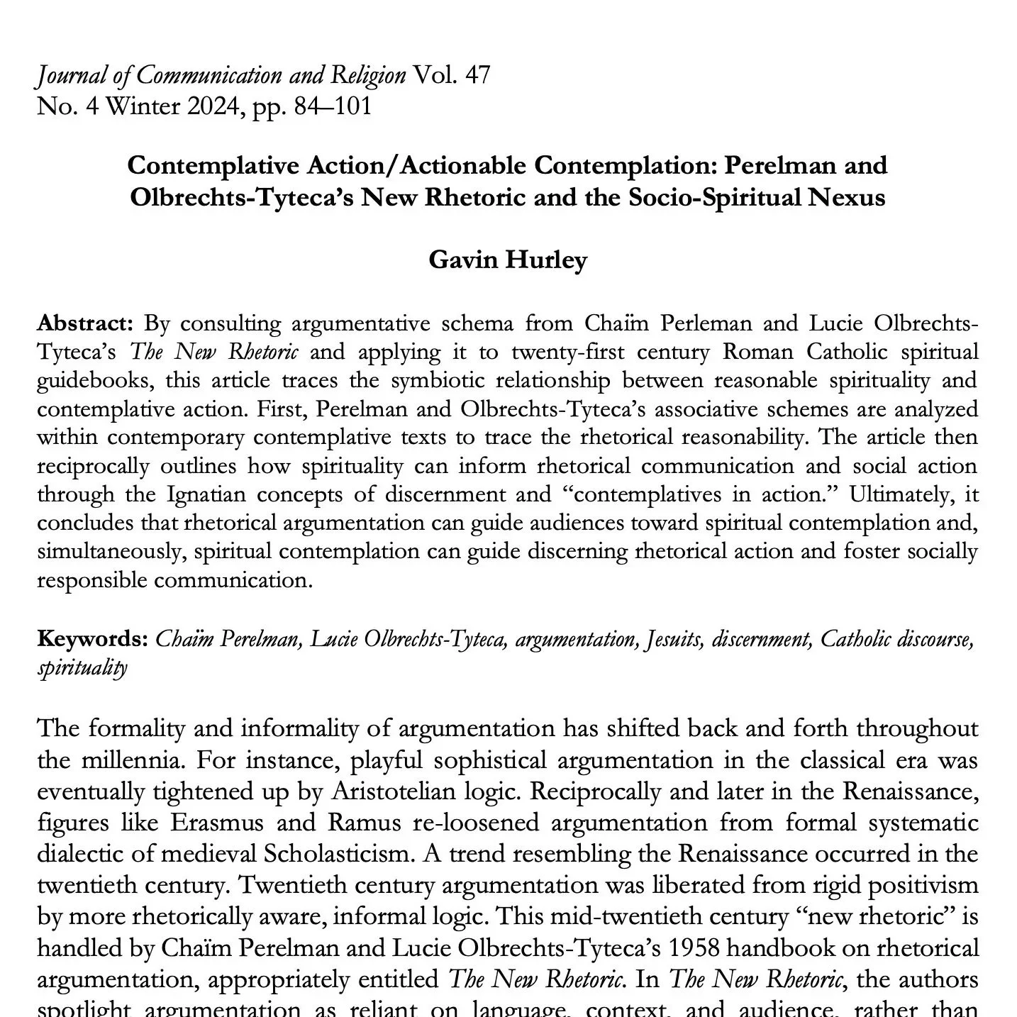 Hurley - Contemplative Action / Actionable Contemplation, Journal of Communication and Religion