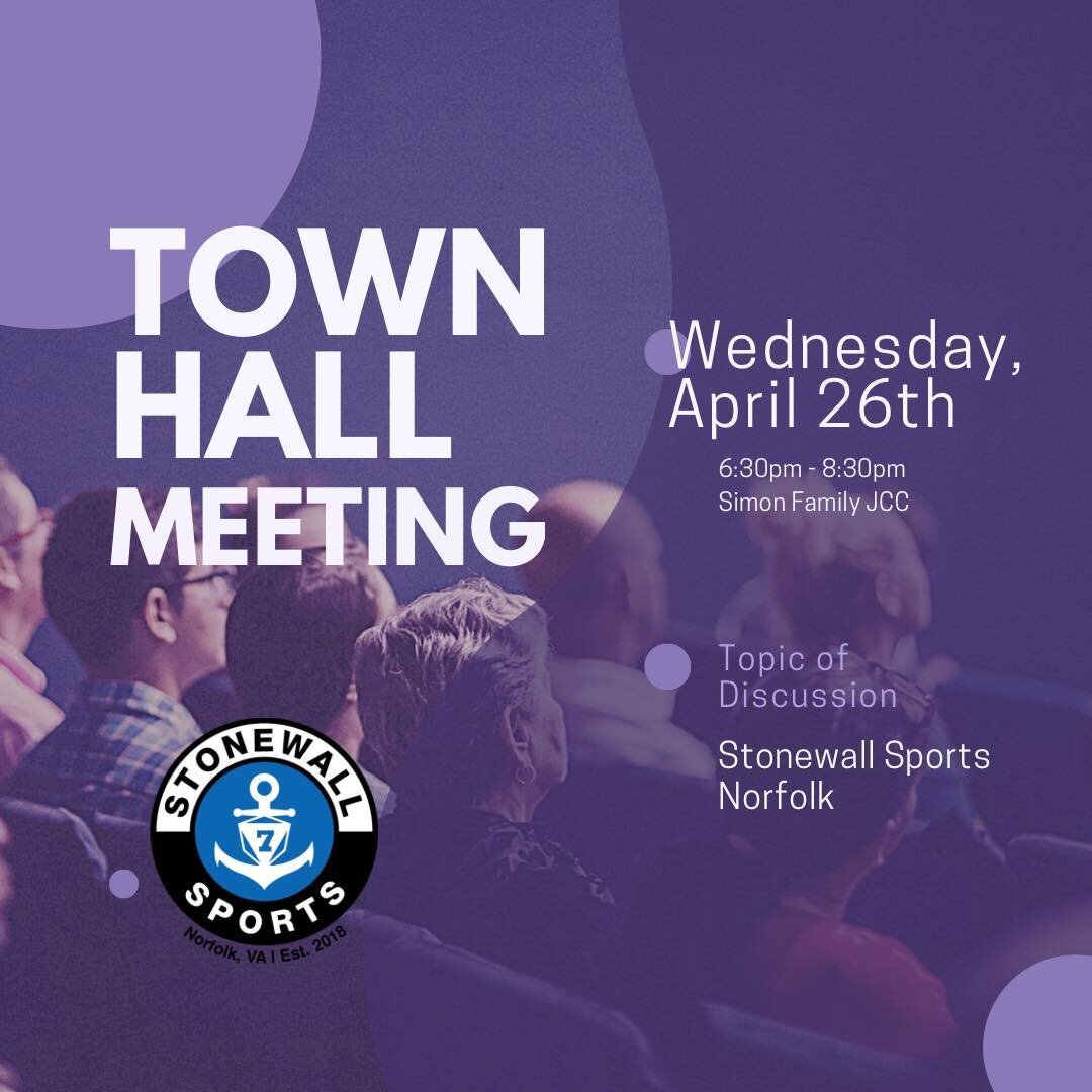Reminder! Tomorrow night, we will be holding our  Town Hall meeting. Come and learn more about plans for the future of Stonewall Sports Norfolk, ask questions, and see what we are all working towards! 

#stonewallsportsnorfolk