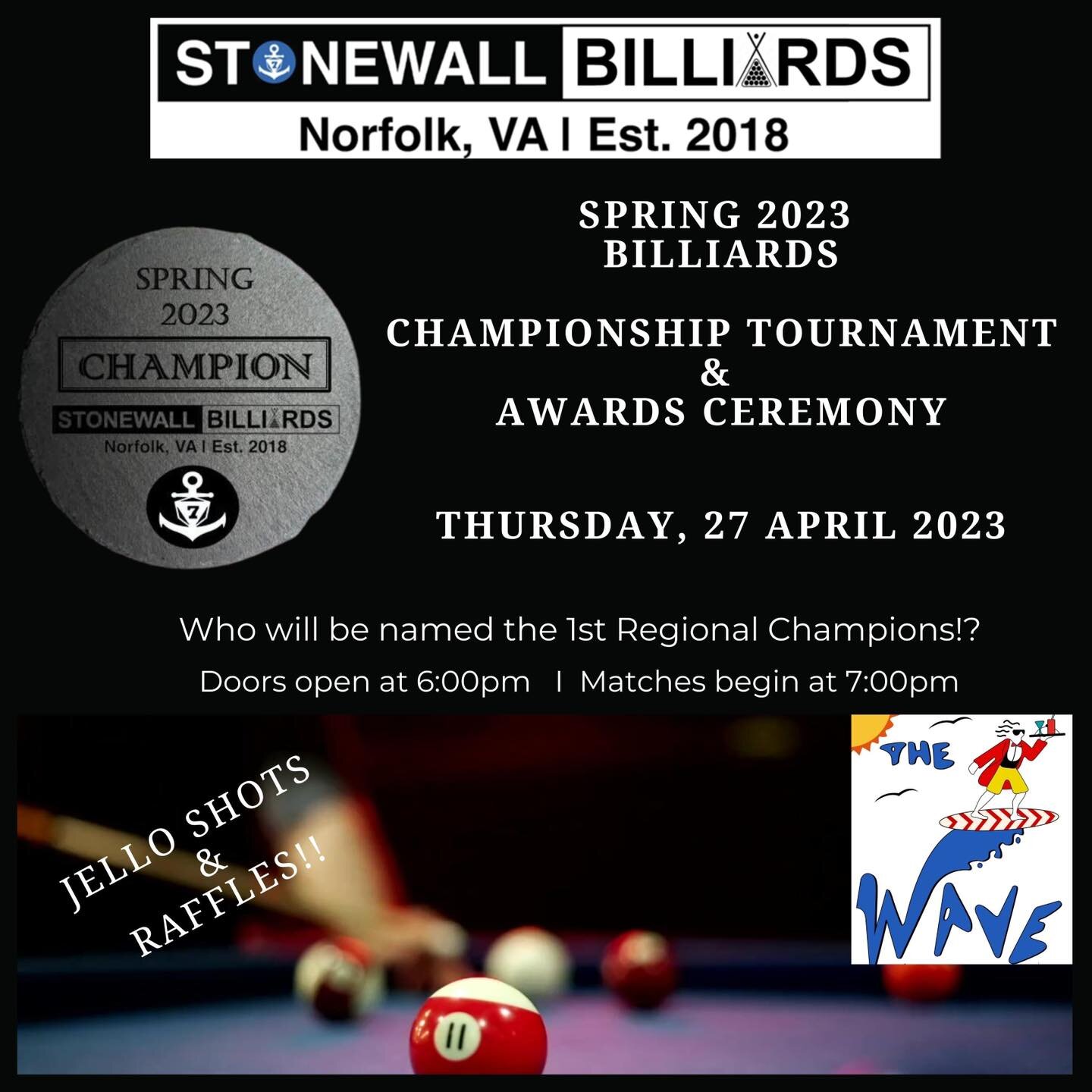 We are wrapping up our inaugural season of Billiards! What a season it has been. Tomorrow will be the tournament, so come out and help celebrate a successful first season!

#stonewallsportsnorfolk #stonewallsports