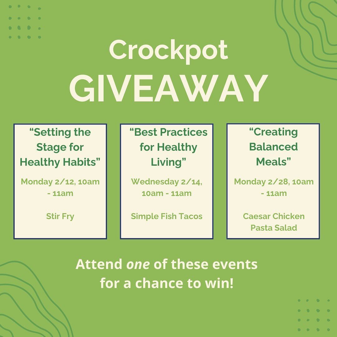 We&rsquo;re giving away FOUR crockpots! For a chance to win, just attend a free cooking class on-campus hosted by CalFresh Healthy Living (our partner organization), where you&rsquo;ll learn to cook a delicious meal that you can eat at the end of cla